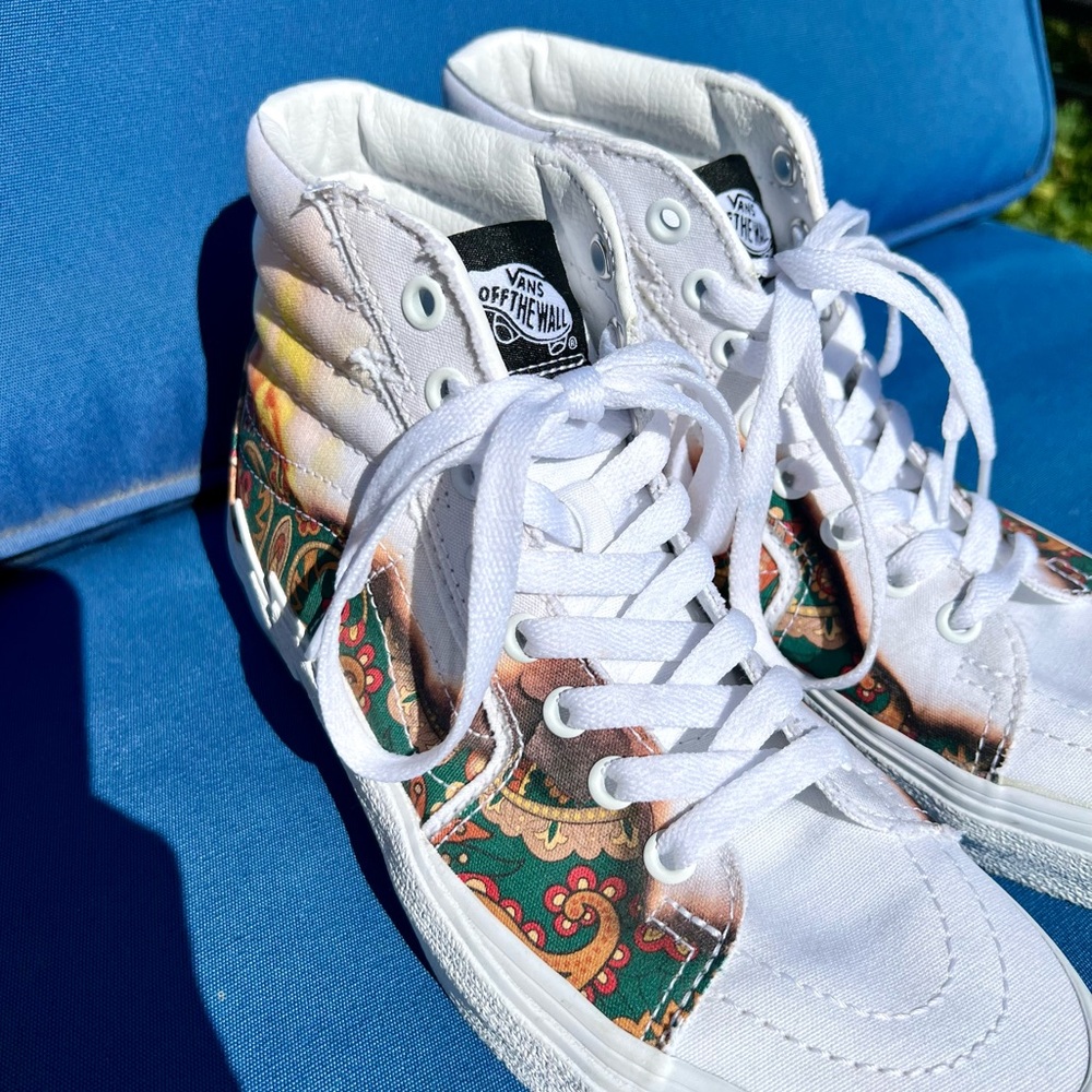 Vans High Top Sk8-Hi 'Bolt Big Reveal' White Bandana Fire Flame Sneakers - Picture 7 of 11